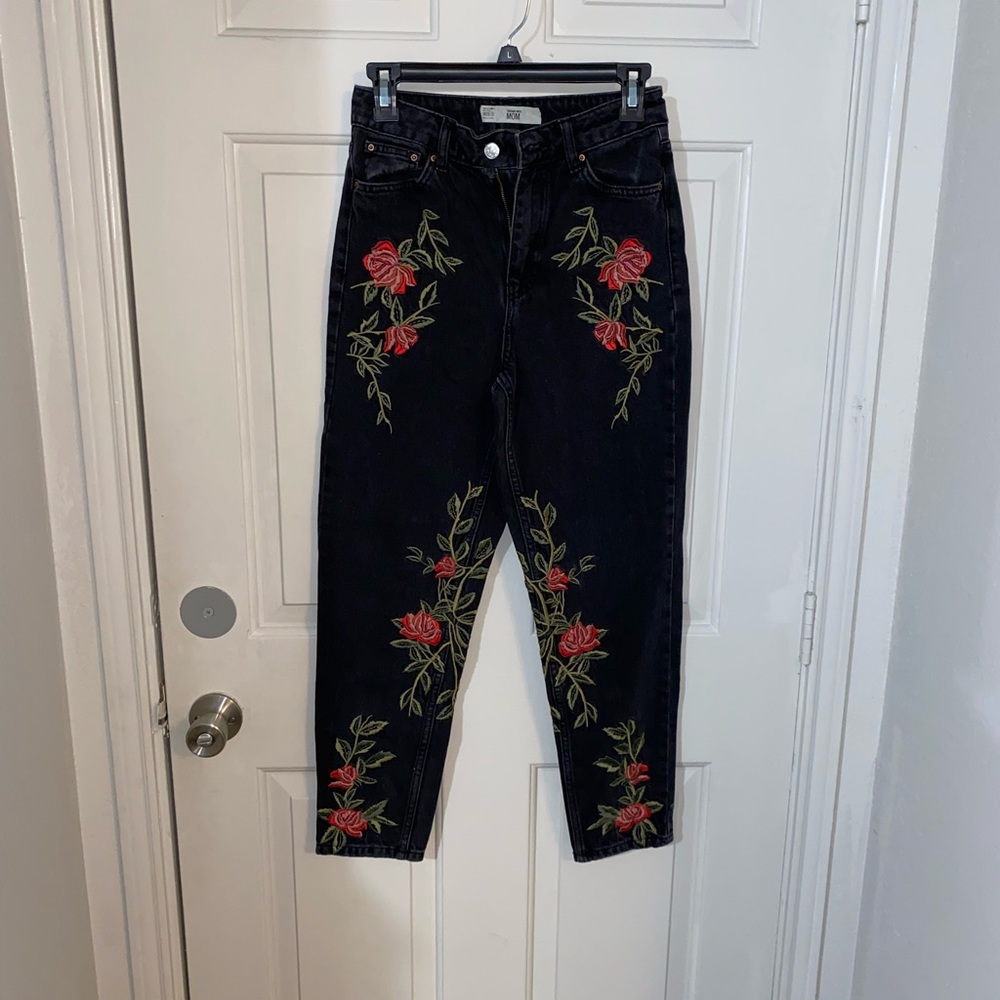TopShop Moto Rose Print Mom Jeans
